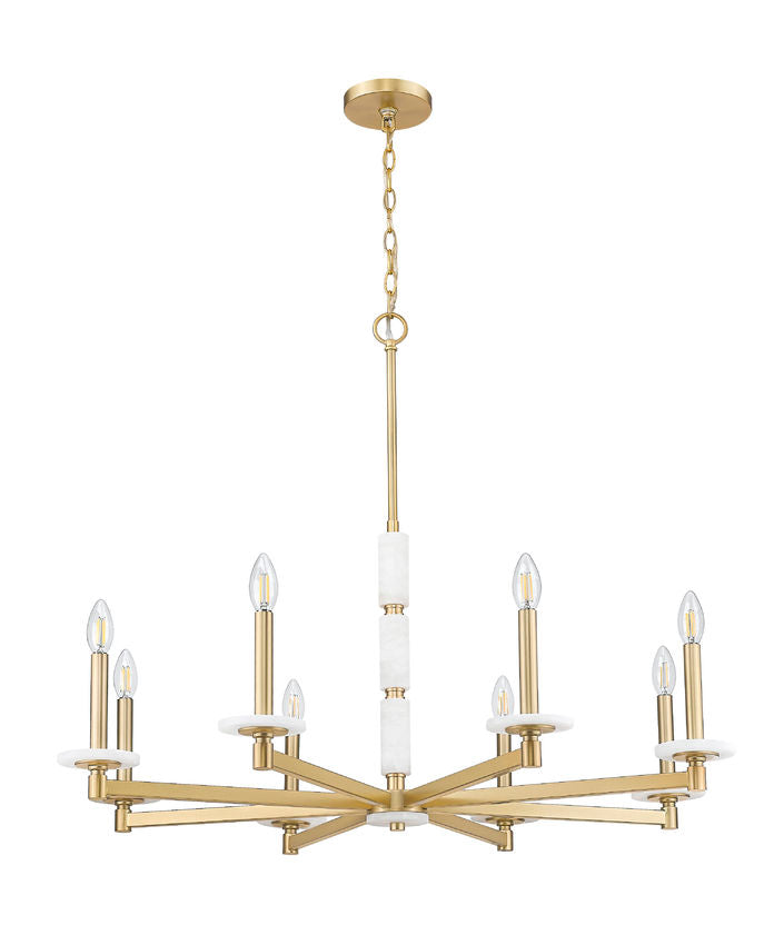 Z-Lite Kaden 8-Light Candelabra Bulb Base Modern Gold Steel Frame Stone Alabaster Chandelier