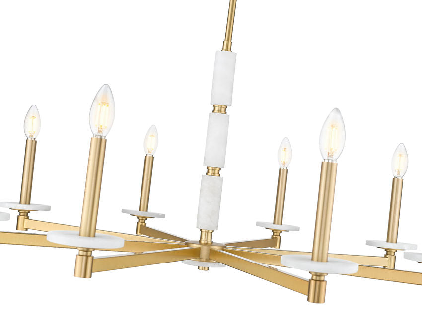 Z-Lite Kaden 8-Light Candelabra Bulb Base Modern Gold Steel Frame Stone Alabaster Chandelier