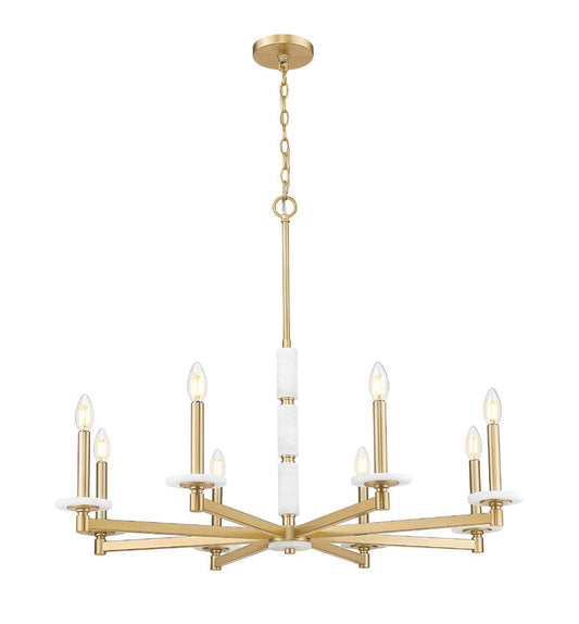 Z-Lite Kaden 8-Light Candelabra Bulb Base Modern Gold Steel Frame Stone Alabaster Chandelier