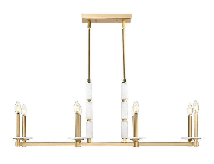 Z-Lite Kaden 8-Light Candelabra Bulb Base Modern Gold Steel Frame Stone Alabaster Linear Chandelier