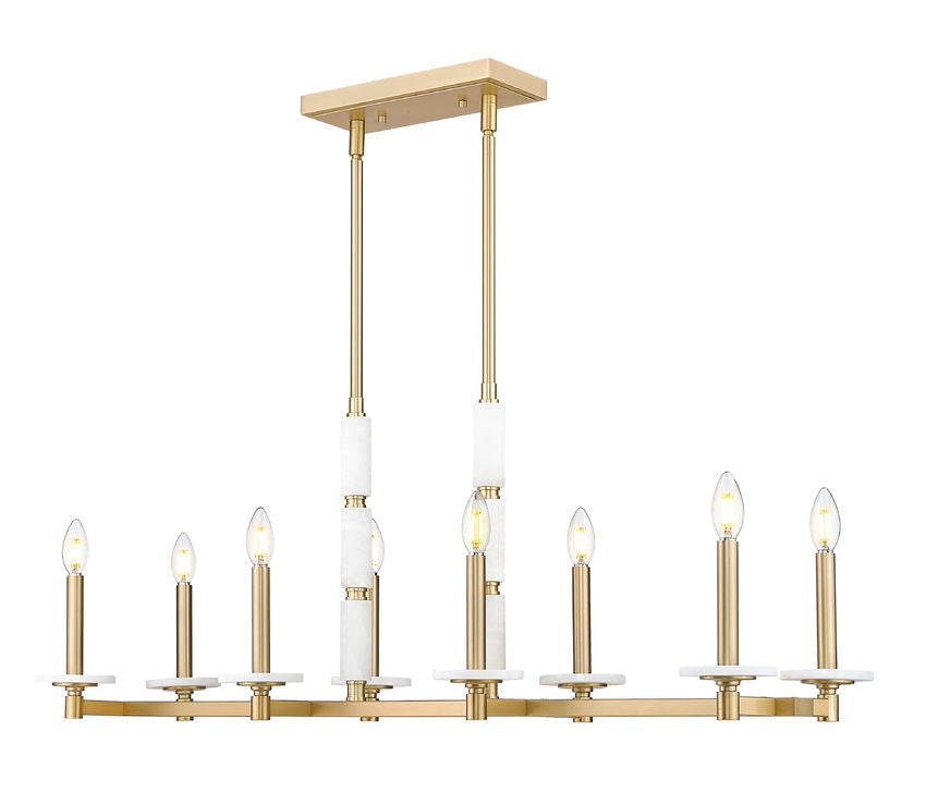 Z-Lite Kaden 8-Light Candelabra Bulb Base Modern Gold Steel Frame Stone Alabaster Linear Chandelier