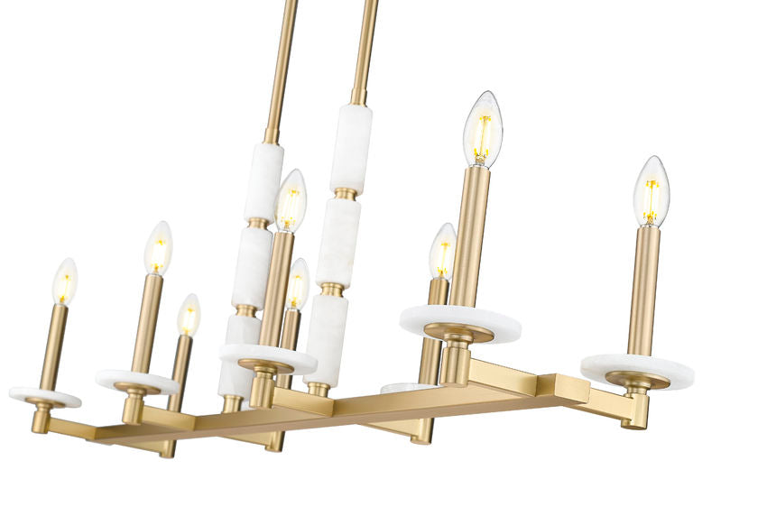 Z-Lite Kaden 8-Light Candelabra Bulb Base Modern Gold Steel Frame Stone Alabaster Linear Chandelier