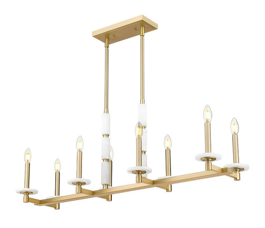 Z-Lite Kaden 8-Light Candelabra Bulb Base Modern Gold Steel Frame Stone Alabaster Linear Chandelier