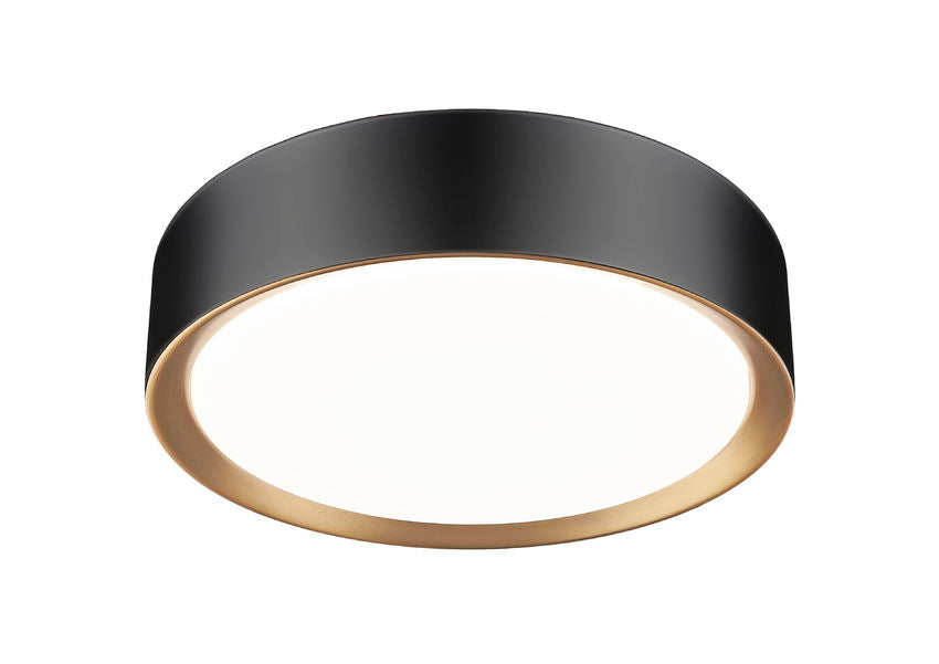 Z-Lite Kawan 12" 1-Light LED Matte Black and Modern Gold Flush Mount Lighting With Frosted Acrylic Shade