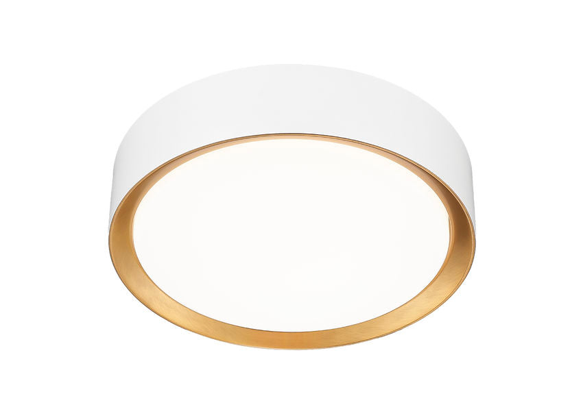 Z-Lite Kawan 12" 1-Light LED Matte White and Modern Gold Flush Mount Lighting With Frosted Acrylic Shade