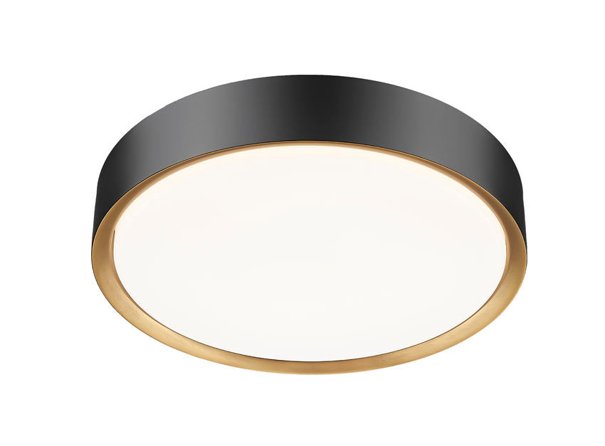 Z-Lite Kawan 16" 1-Light LED Matte Black and Modern Gold Flush Mount Lighting With Frosted Acrylic Shade