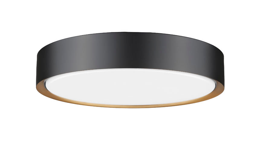 Z-Lite Kawan 16" 1-Light LED Matte Black and Modern Gold Flush Mount Lighting With Frosted Acrylic Shade