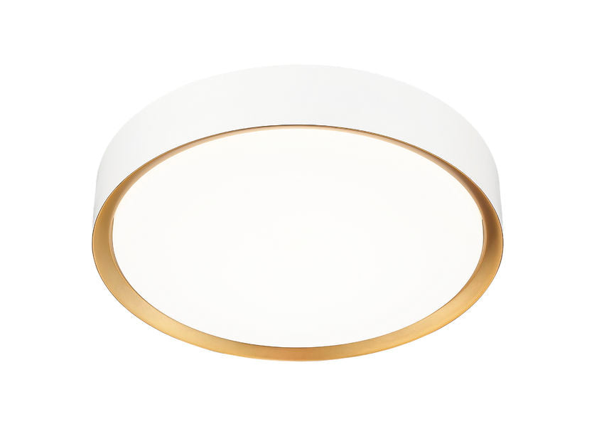 Z-Lite Kawan 16" 1-Light LED Matte White and Modern Gold Flush Mount Lighting With Frosted Acrylic Shade