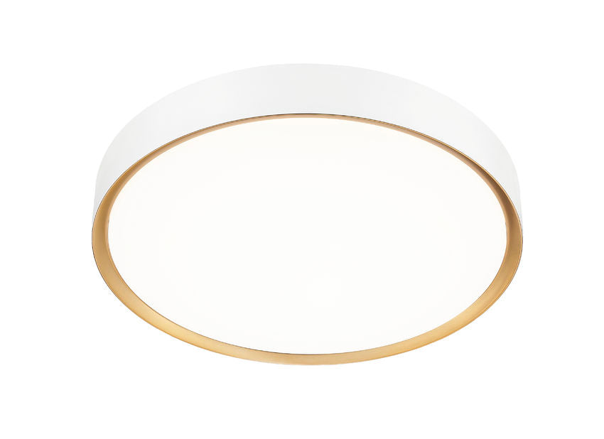 Z-Lite Kawan 20" 1-Light LED Matte White and Modern Gold Flush Mount Lighting With Frosted Acrylic Shade