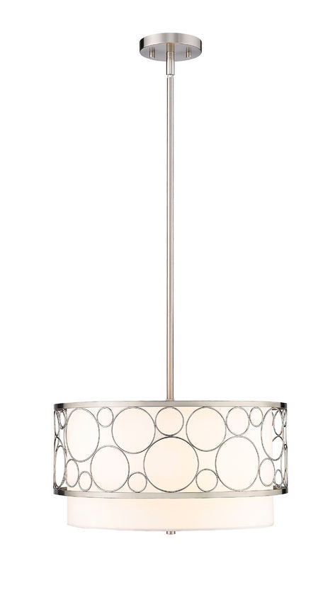 Z-Lite Kendall 17" 3-Light Brushed Nickel Pendant Light With White Fabric Shade