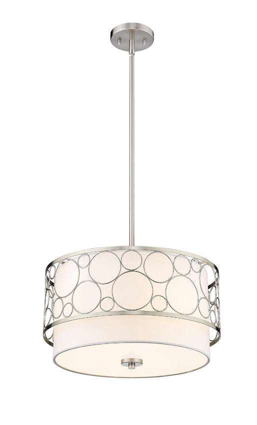 Z-Lite Kendall 17" 3-Light Brushed Nickel Pendant Light With White Fabric Shade
