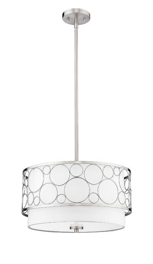 Z-Lite Kendall 17" 3-Light Brushed Nickel Pendant Light With White Fabric Shade