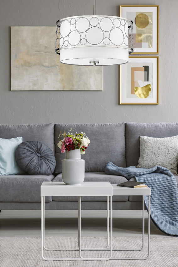 Z-Lite Kendall 17" 3-Light Brushed Nickel Pendant Light With White Fabric Shade