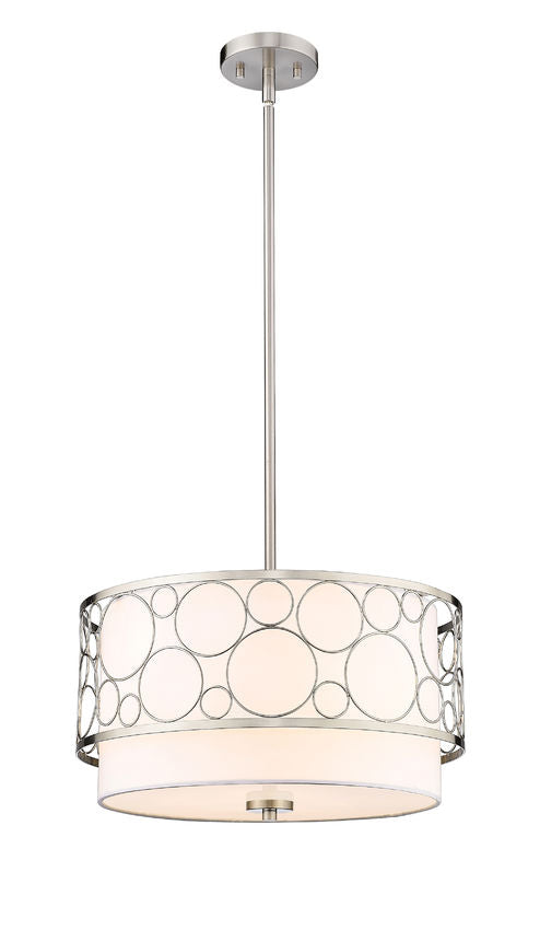 Z-Lite Kendall 17" 3-Light Brushed Nickel Pendant Light With White Fabric Shade