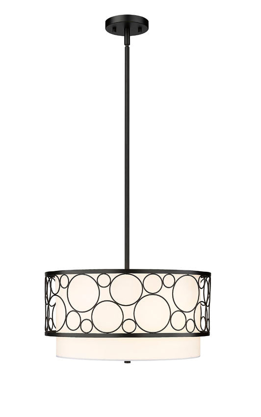 Z-Lite Kendall 17" 3-Light Matte Black Pendant Light With White Fabric Shade