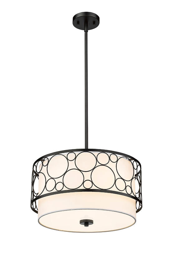 Z-Lite Kendall 17" 3-Light Matte Black Pendant Light With White Fabric Shade