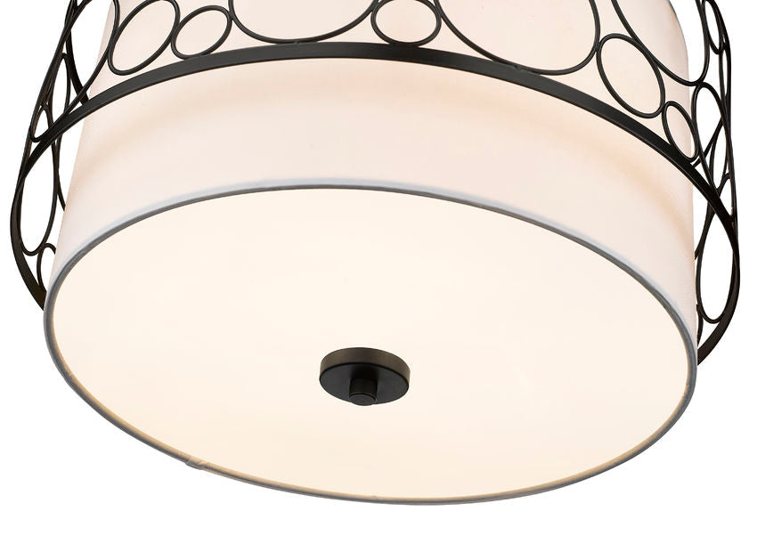 Z-Lite Kendall 17" 3-Light Matte Black Pendant Light With White Fabric Shade