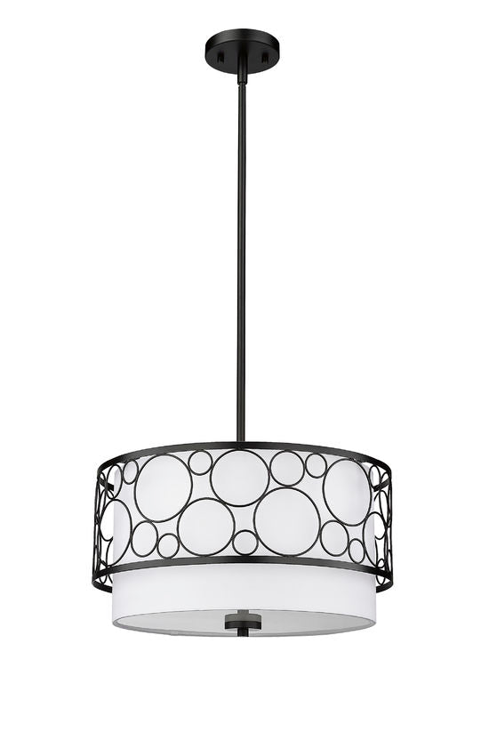 Z-Lite Kendall 17" 3-Light Matte Black Pendant Light With White Fabric Shade