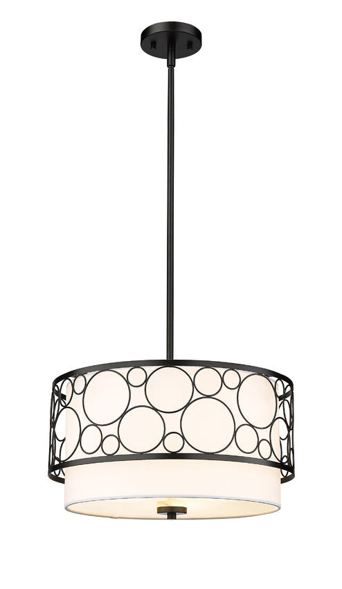 Z-Lite Kendall 17" 3-Light Matte Black Pendant Light With White Fabric Shade