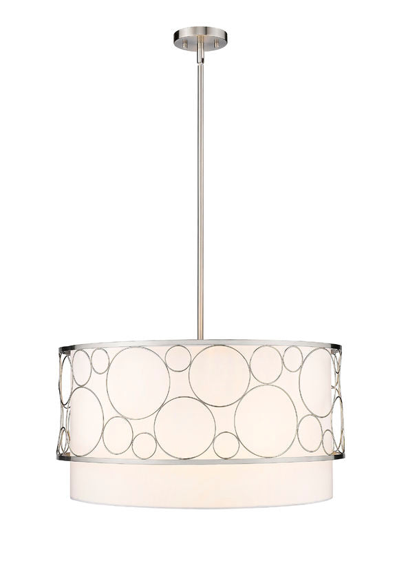 Z-Lite Kendall 24" 4-Light Brushed Nickel Pendant Light With White Fabric Shade