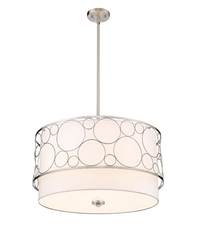 Z-Lite Kendall 24" 4-Light Brushed Nickel Pendant Light With White Fabric Shade