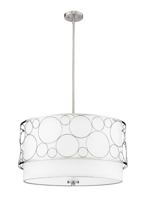 Z-Lite Kendall 24" 4-Light Brushed Nickel Pendant Light With White Fabric Shade