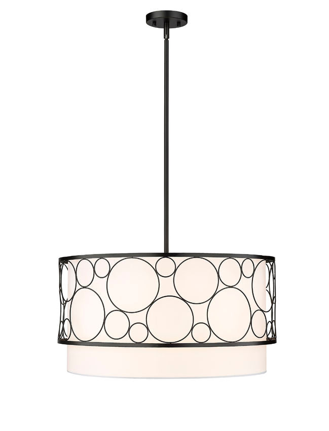 Z-Lite Kendall 24" 4-Light Matte Black Pendant Light With White Fabric Shade