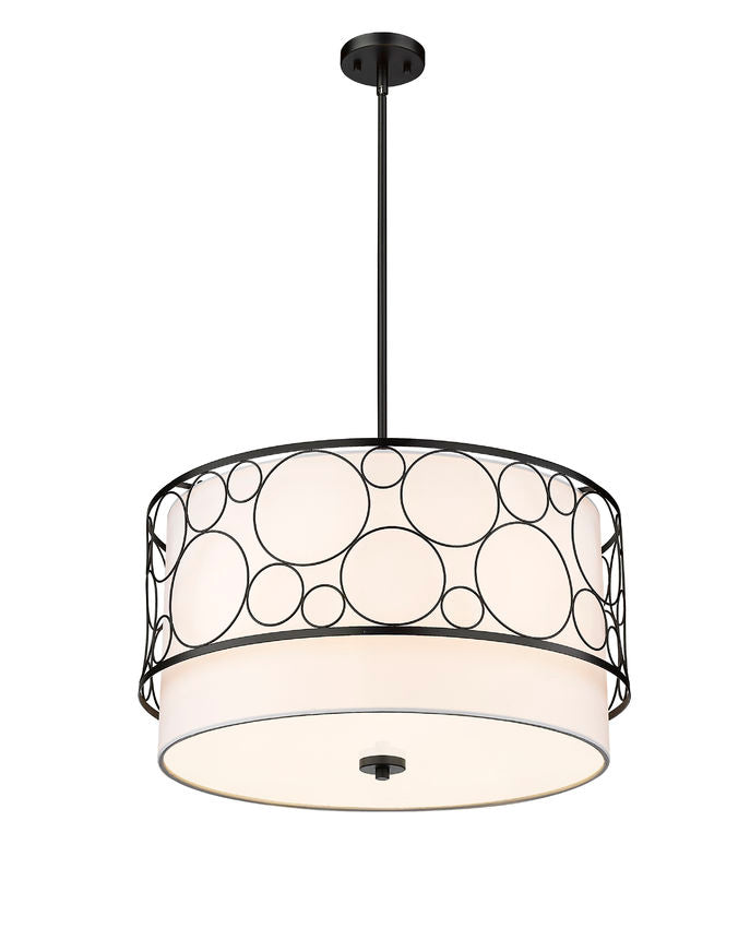 Z-Lite Kendall 24" 4-Light Matte Black Pendant Light With White Fabric Shade