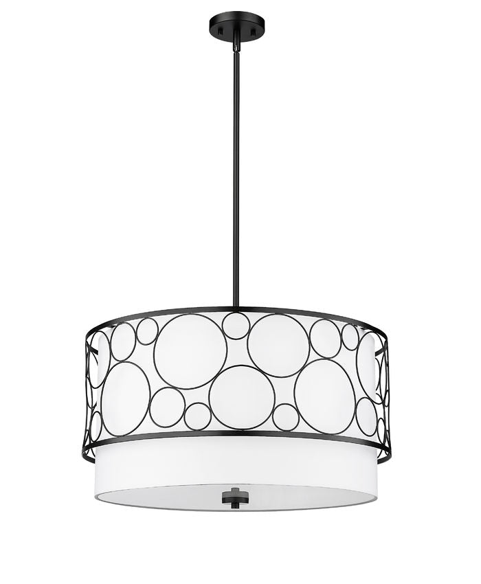 Z-Lite Kendall 24" 4-Light Matte Black Pendant Light With White Fabric Shade
