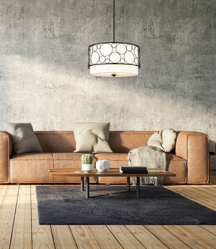 Z-Lite Kendall 24" 4-Light Matte Black Pendant Light With White Fabric Shade