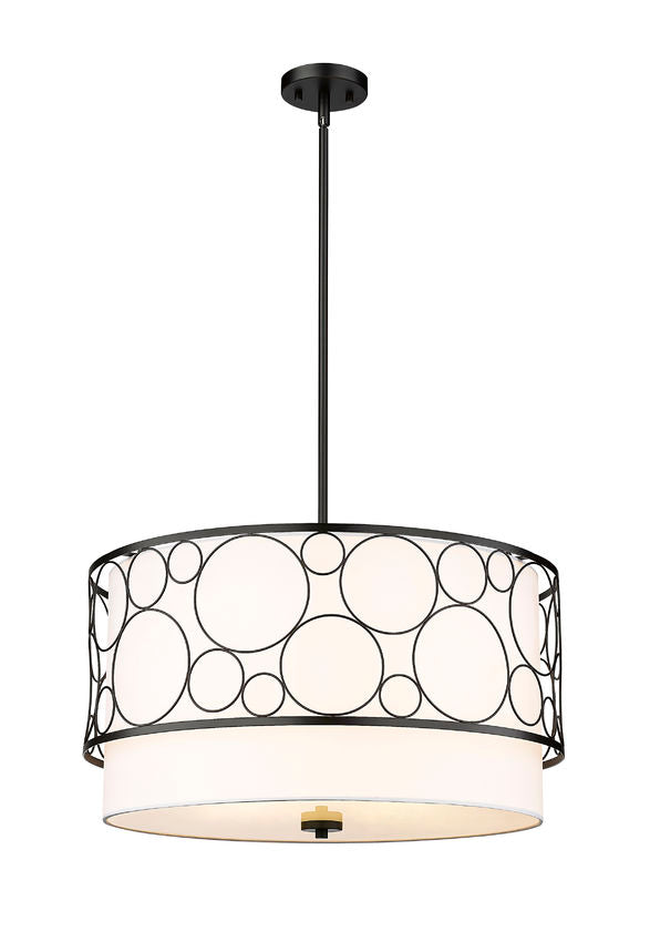 Z-Lite Kendall 24" 4-Light Matte Black Pendant Light With White Fabric Shade