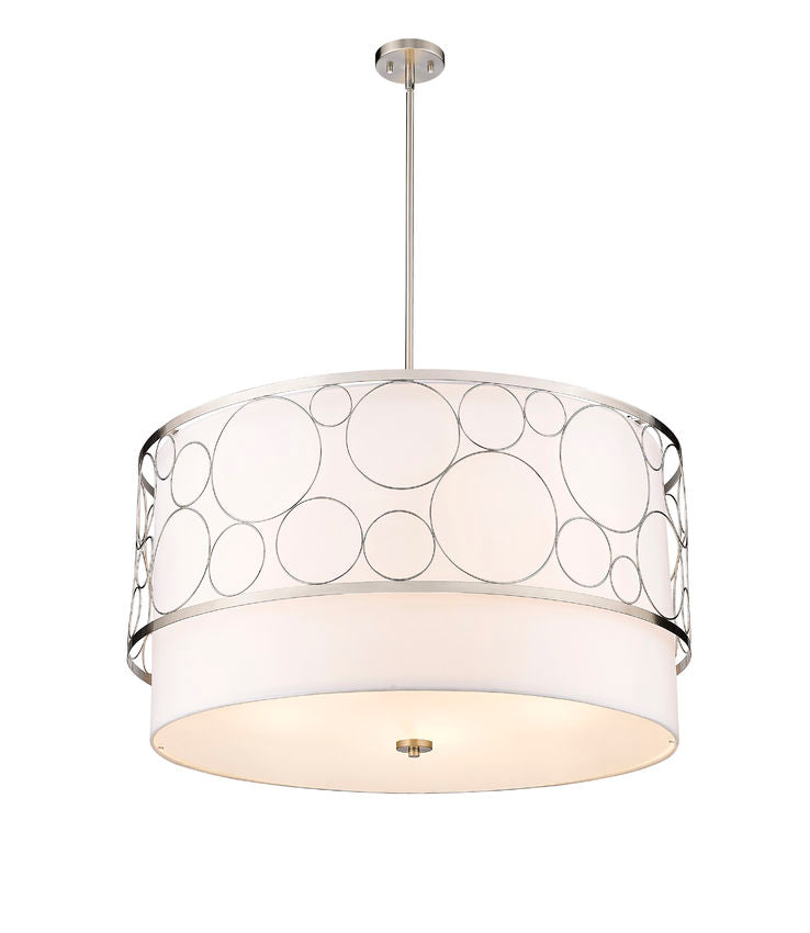 Z-Lite Kendall 32" 5-Light Brushed Nickel Pendant Light With White Fabric Shade