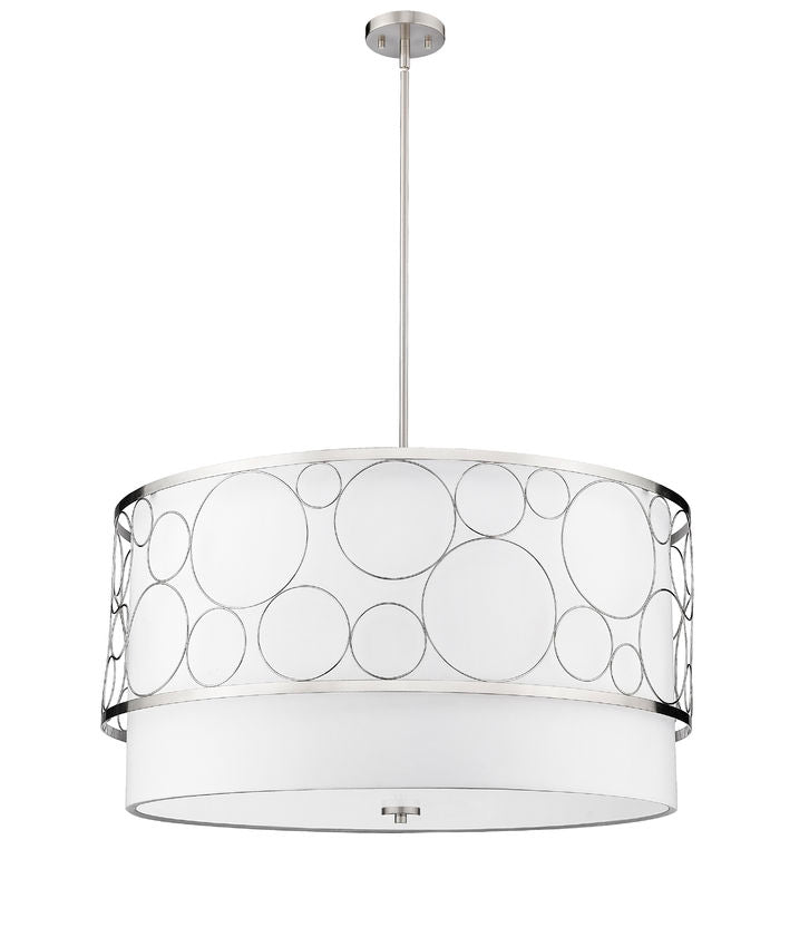 Z-Lite Kendall 32" 5-Light Brushed Nickel Pendant Light With White Fabric Shade
