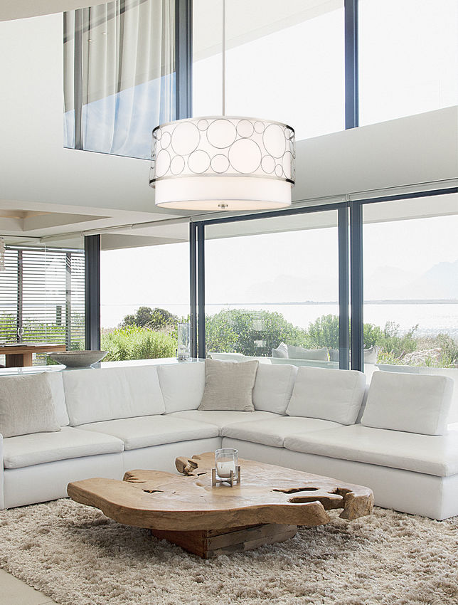 Z-Lite Kendall 32" 5-Light Brushed Nickel Pendant Light With White Fabric Shade