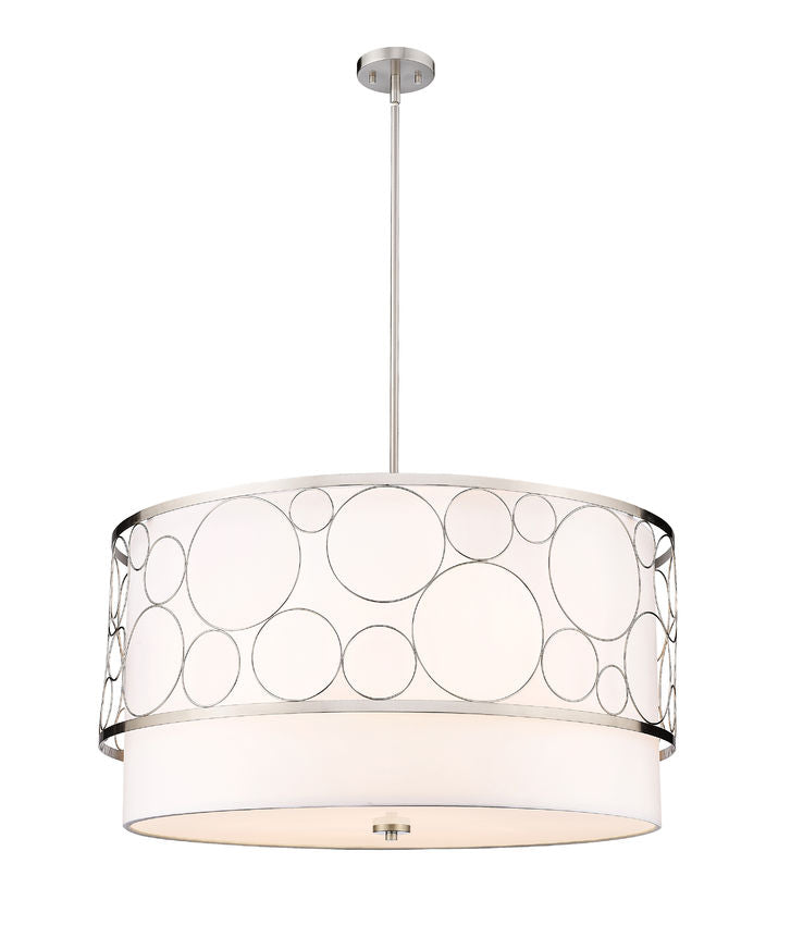 Z-Lite Kendall 32" 5-Light Brushed Nickel Pendant Light With White Fabric Shade