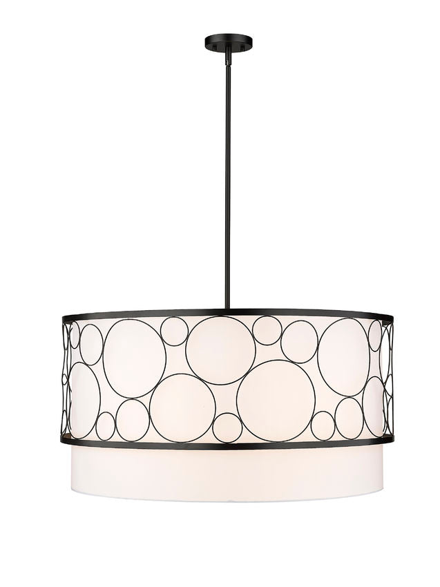 Z-Lite Kendall 32" 5-Light Matte Black Pendant Light With White Fabric Shade
