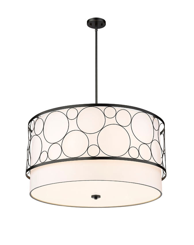 Z-Lite Kendall 32" 5-Light Matte Black Pendant Light With White Fabric Shade