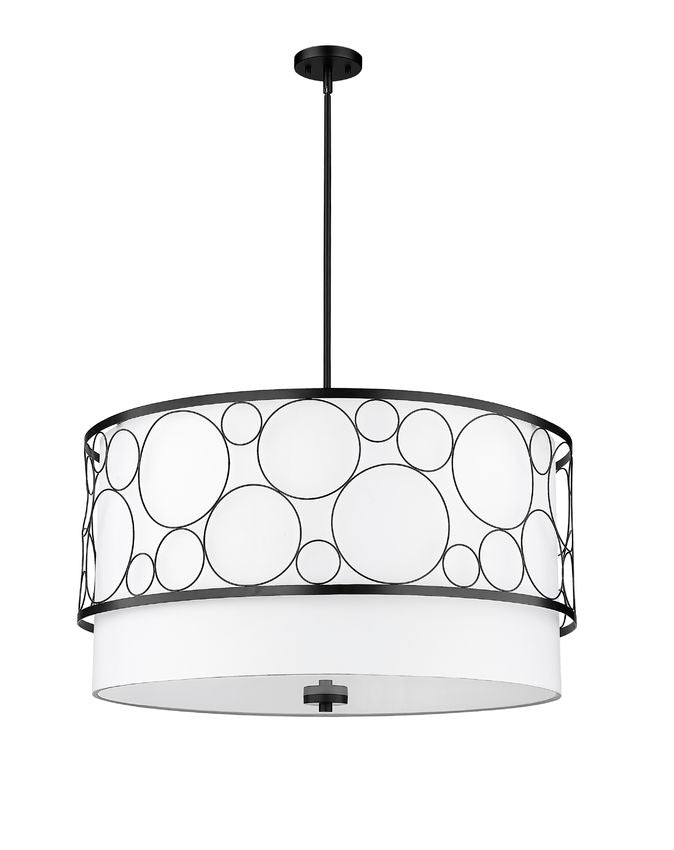 Z-Lite Kendall 32" 5-Light Matte Black Pendant Light With White Fabric Shade
