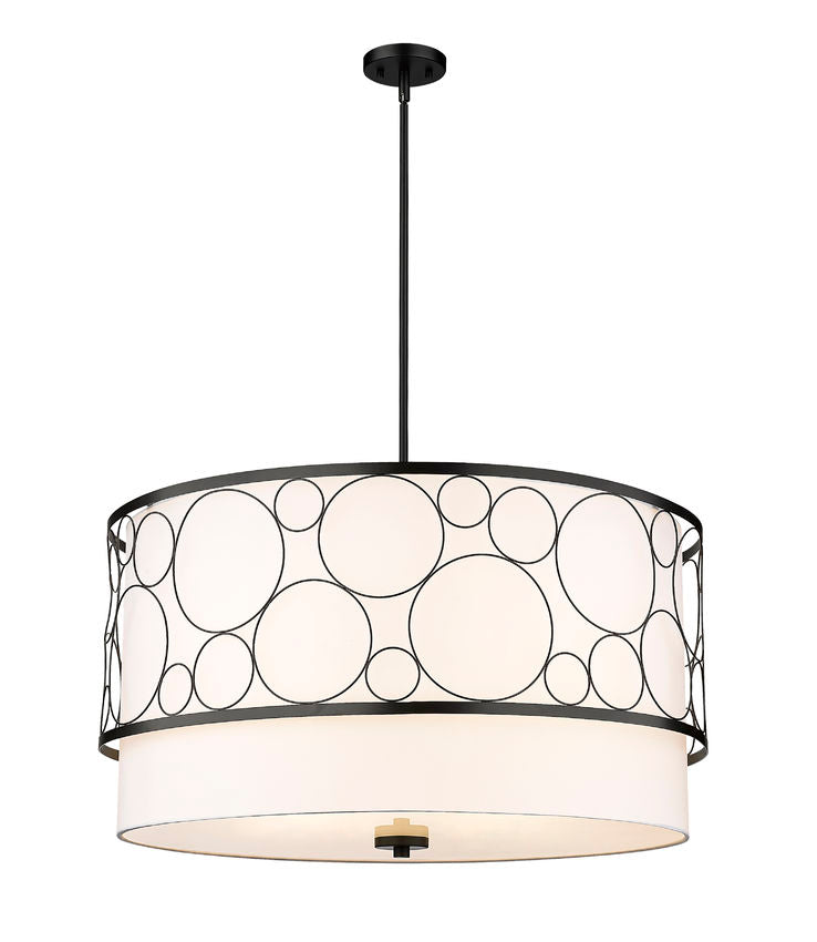 Z-Lite Kendall 32" 5-Light Matte Black Pendant Light With White Fabric Shade