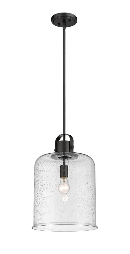 Z-Lite Kinsley 12" 1-Light Matte Black Pendant Light With Clear Seeded Glass Shade