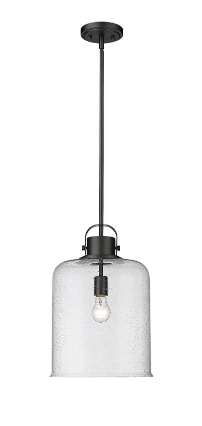 Z-Lite Kinsley 12" 1-Light Matte Black Pendant Light With Clear Seeded Glass Shade