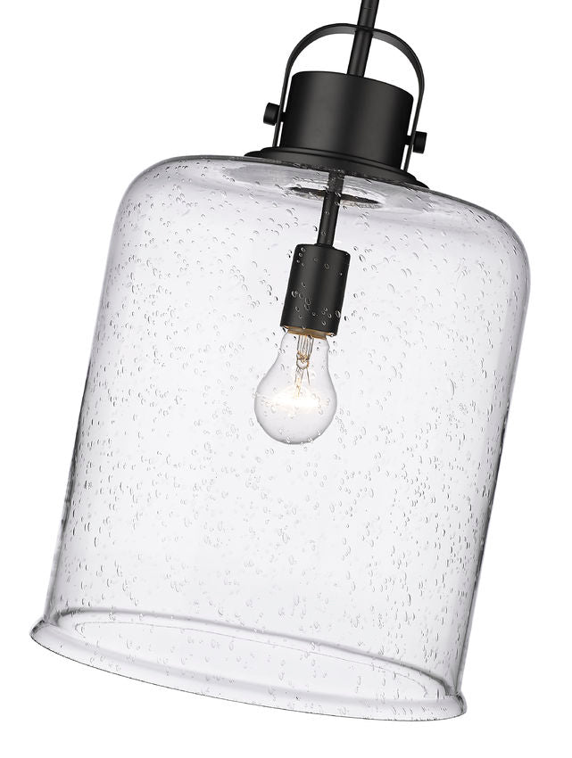 Z-Lite Kinsley 12" 1-Light Matte Black Pendant Light With Clear Seeded Glass Shade