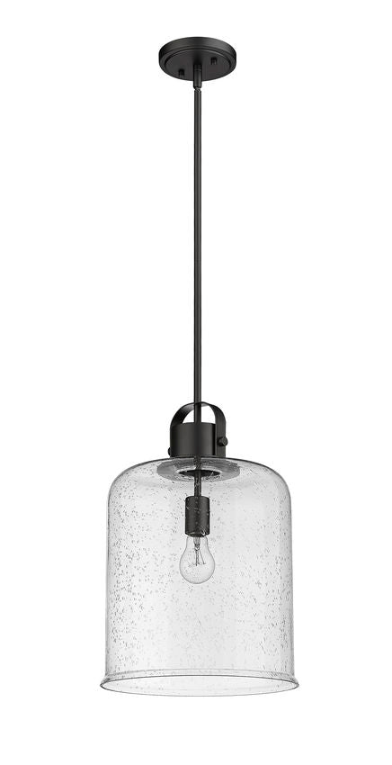 Z-Lite Kinsley 12" 1-Light Matte Black Pendant Light With Clear Seeded Glass Shade