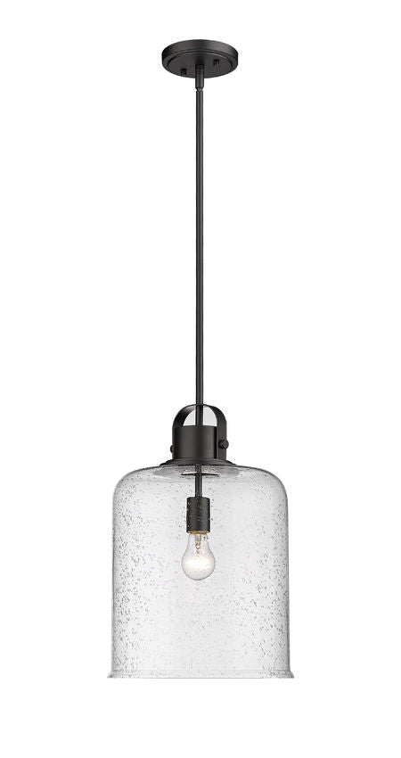 Z-Lite Kinsley 12" 1-Light Matte Black Pendant Light With Clear Seeded Glass Shade