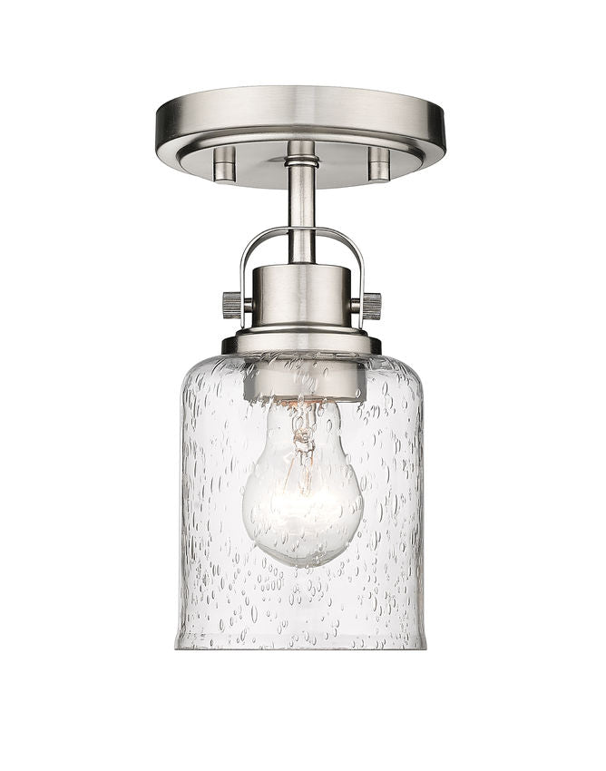 Z-Lite Kinsley 6" 1-Light Brushed Nickel Flush Mount Lighting With Clear Seeded Glass Shade