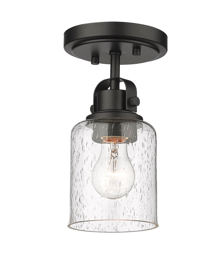 Z-Lite Kinsley 6" 1-Light Matte Black Flush Mount Lighting With Clear Seeded Glass Shade