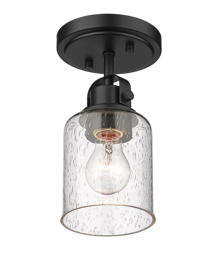 Z-Lite Kinsley 6" 1-Light Matte Black Flush Mount Lighting With Clear Seeded Glass Shade