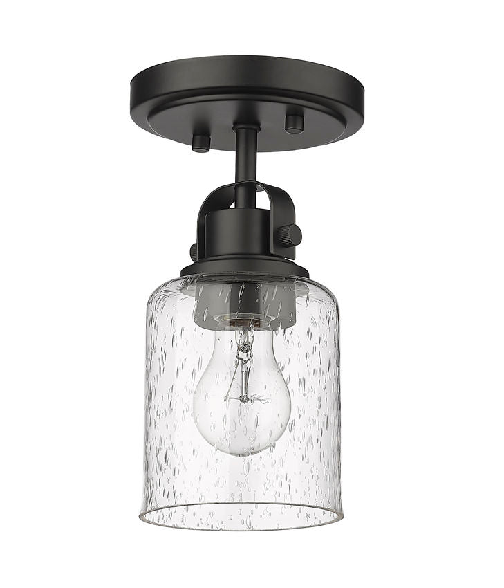 Z-Lite Kinsley 6" 1-Light Matte Black Flush Mount Lighting With Clear Seeded Glass Shade