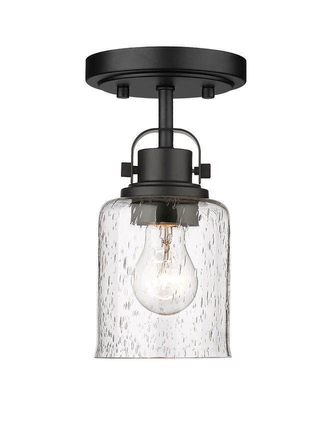 Z-Lite Kinsley 6" 1-Light Matte Black Flush Mount Lighting With Clear Seeded Glass Shade