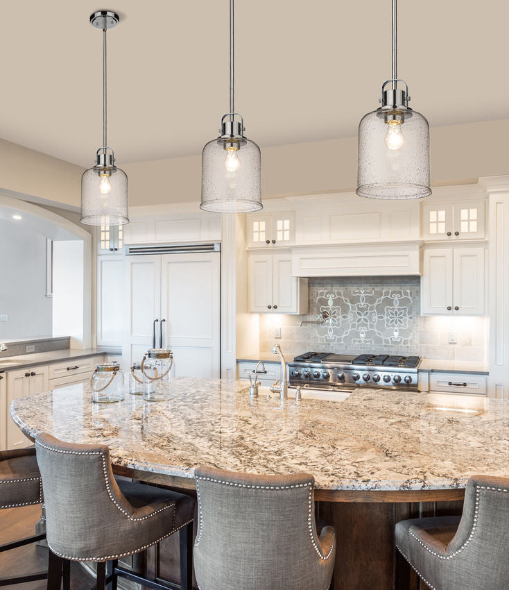 Z-Lite Kinsley 8" 1-Light Chrome Pendant Light With Clear Seeded Glass Shade